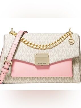 Michael Kors Cream and Light Pink Chain Shoulder Bag